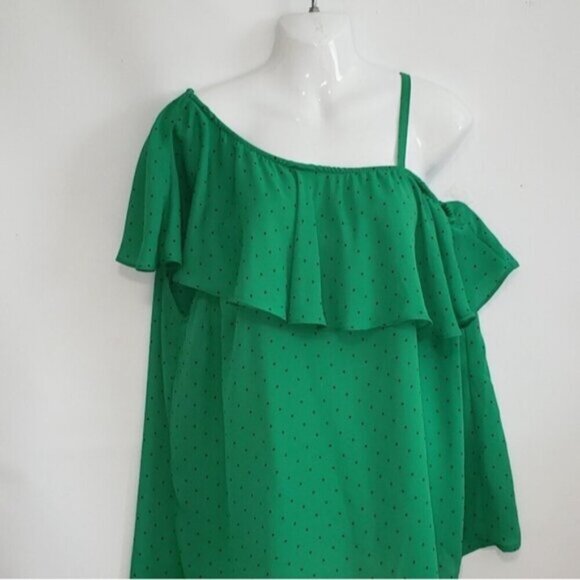 Torrid Polka Dot Georgette One Shoulder Top Green Size 1X Ruffle - Picture 9 of 13